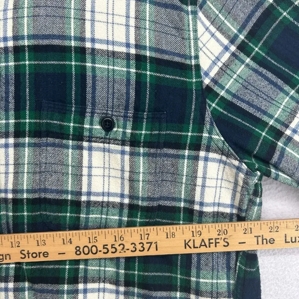 J.CREW Shirt Mens L Midweight Flannel Tartan Plaid Double Brushed Cotton Green